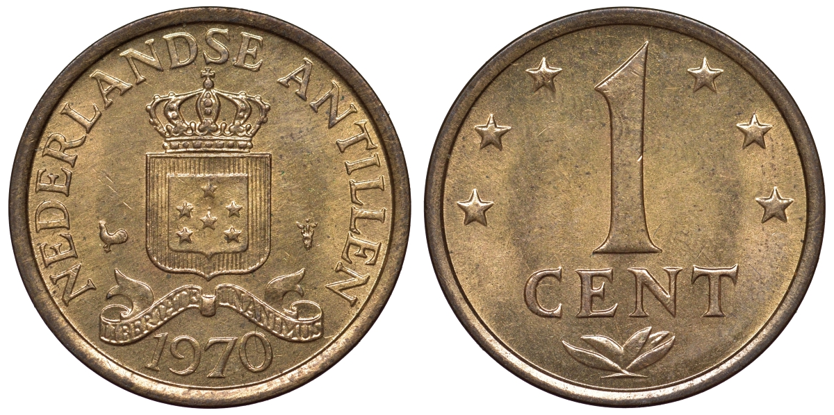 Нидерландские Антилы 1 цент 1970 Юлиана (1948-1980) KM 8 бронза UNC 4118-853