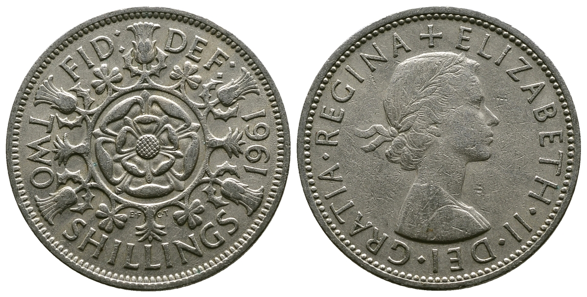 Великобритания 2 шиллинга (флорин) 1961 Елизавета II (1952-2022) KM 906, Spink 4146 медно-никель 4382-234