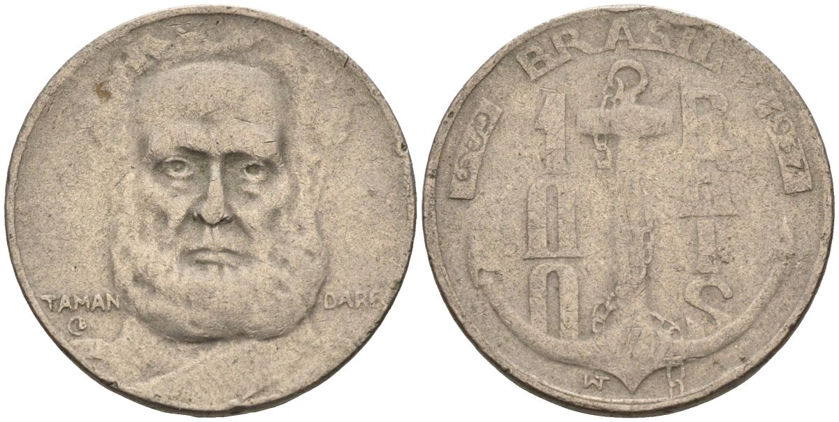 Бразилия 100 рейс 1937 Маркиз Тамандаре KM 536 медно-никель 4115-554