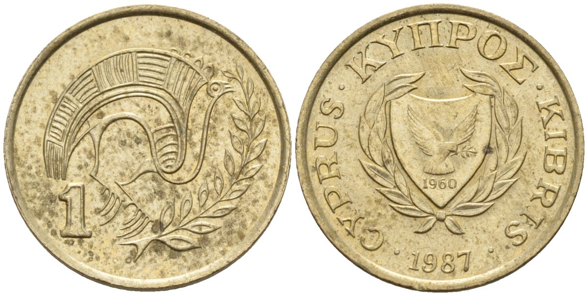 Кипр 1 цент 1987 KM 53.2 никель латунь 4174-1124