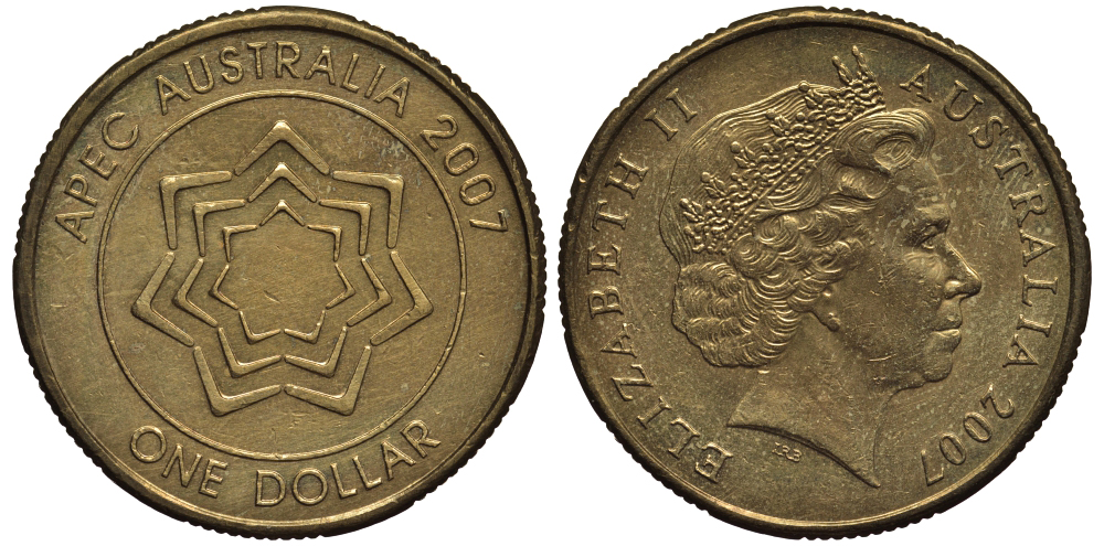 Австралия 1 доллар 2007 Азиатско-Тихоокеанский экономический форум (APEC) KM 1040 алюминиевая бронза 4538-214