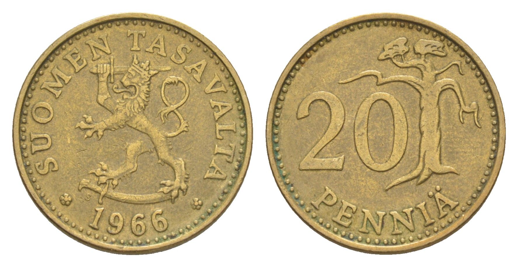 Финляндия 20 пенни 1966 KM 47 алюминиевая бронза 4648-411