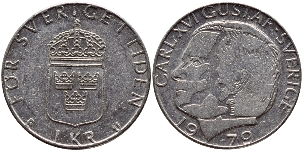 Швеция 1 крона 1979 Карл XVI Густав (1973- ) KM 852 медь плакированная медно-никелем 56-1255