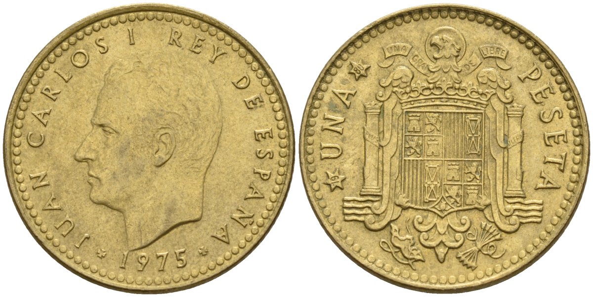 Испания 1 песета 1975 (80) Хуан Карлос I (1975-2014) KM 806 алюминиевая бронза 4155-443