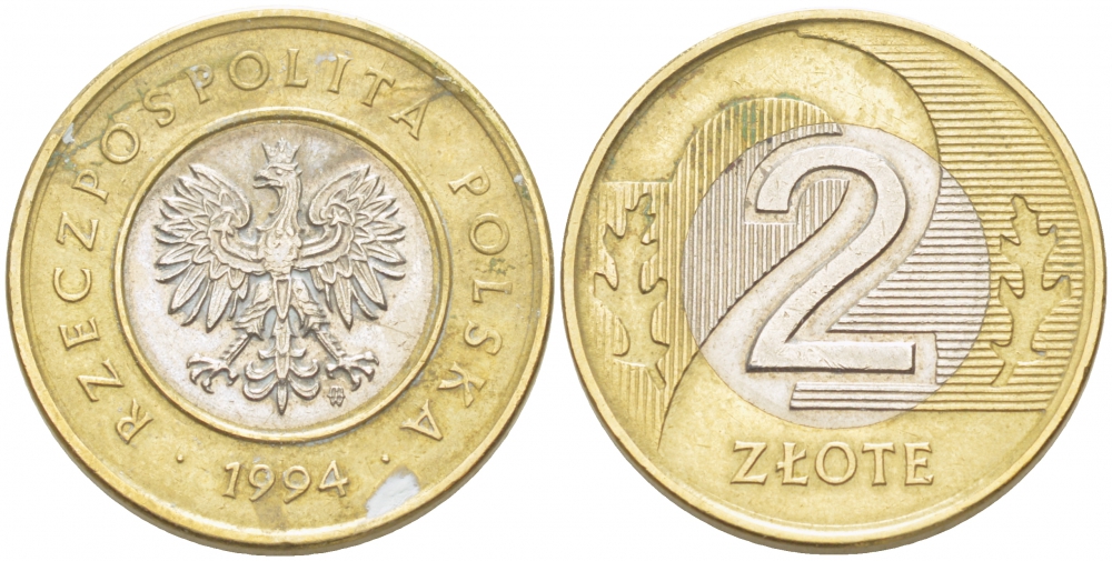 Польша 2 злотых 1994 MW KM 283 биметалл 4519-945