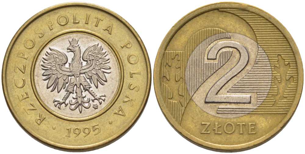 Польша 2 злотых 1995 MW KM 283 биметалл 80-612