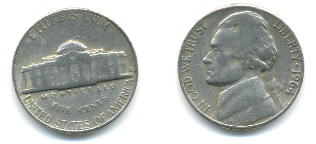 США 5 ЦЕНТОВ 1964 ДЖЕФФЕРСОН KM А192 медно-никель 86-545