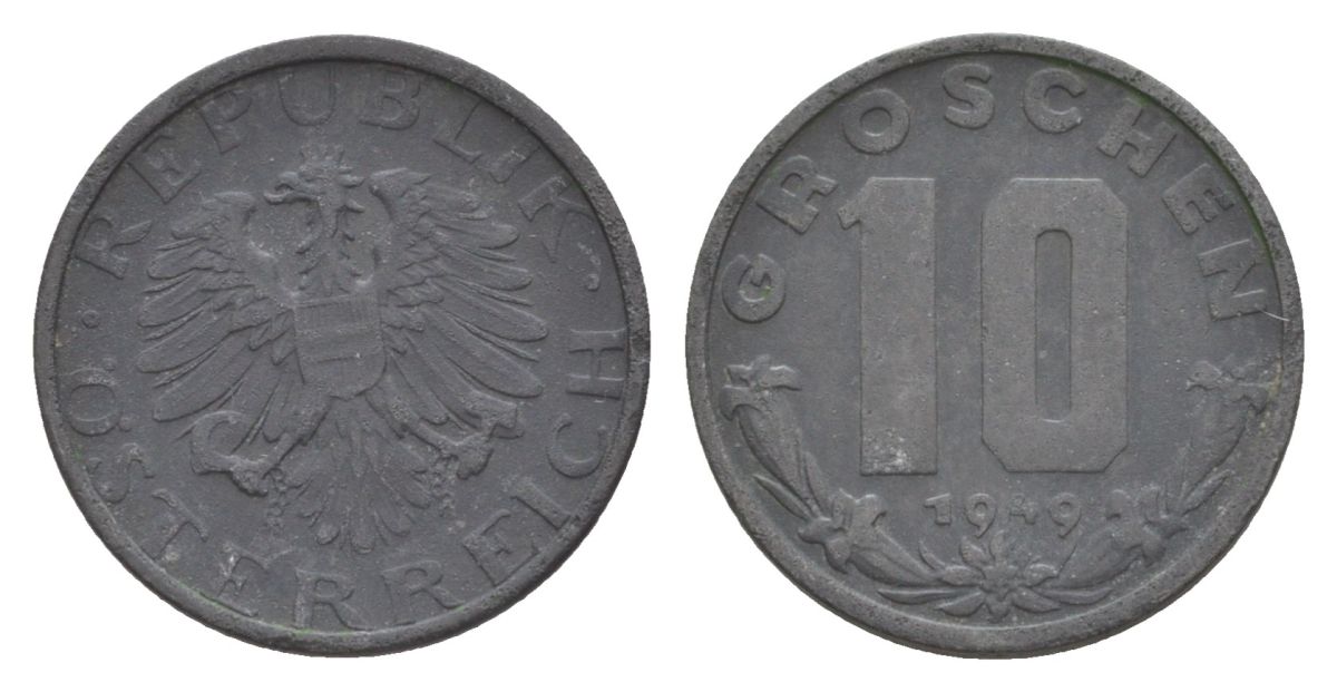 Австрия 10 грошей 1949 KM 2874 цинк 4632-645