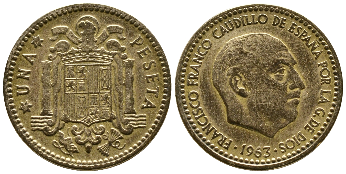 Испания 1 песета 1963 (64) Франсиско Франко (1939-1975) KM 775 алюминиевая бронза 93-357