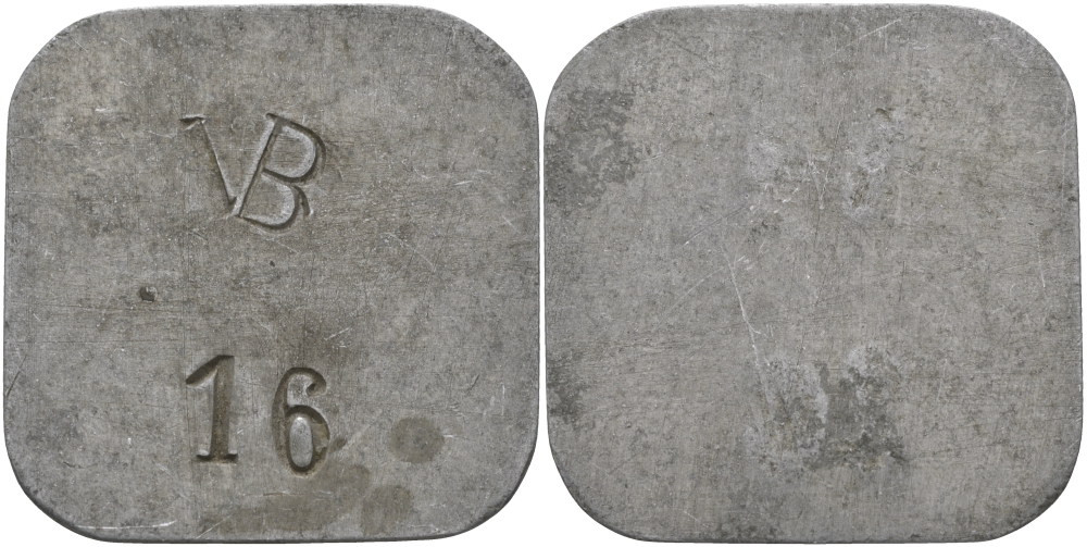 НИДЕРЛАНДЫ ЖЕТОН ND НА АВЕРСЕ НАДЧЕКАН VB 16, РАЗМЕР 34 Х 34 ММ. алюминий 97-713