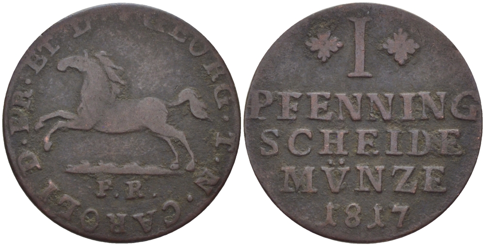 БРАУНШВЕЙГ-ВОЛЬФЕНБЮТТЕЛЬ 1 ПФЕННИГ 1817 FR KM 1069 медь 100-335