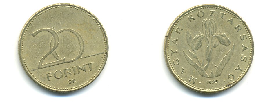 ВЕНГРИЯ 20 ФОРИНТОВ 1995 ВЕНГЕРСКИЙ ИРИС KM 696 никель латунь 56-1023