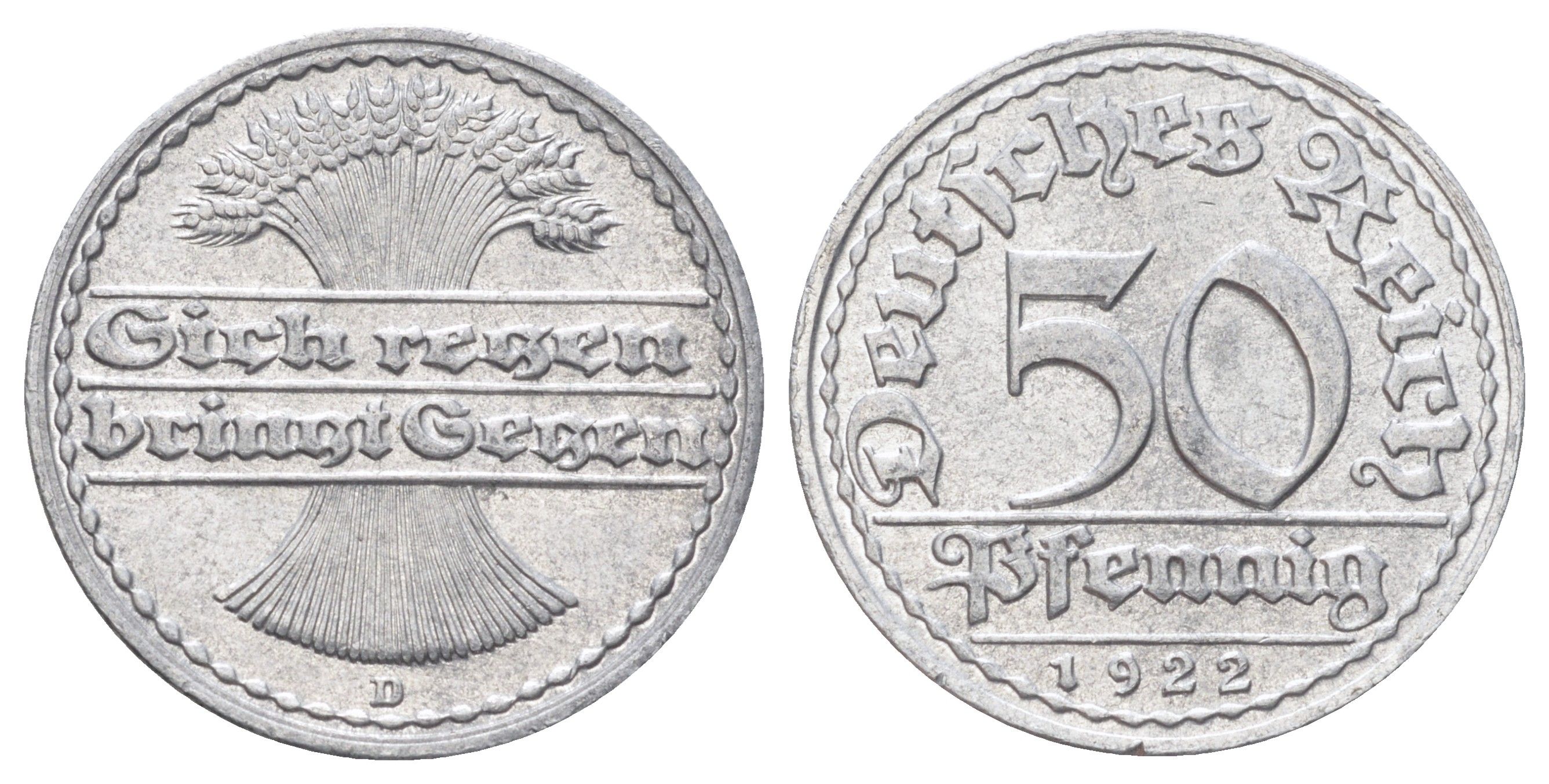 Германия 50 пфеннигов 1922 D KM 27, J. 301 алюминий aUNC 4700-1011