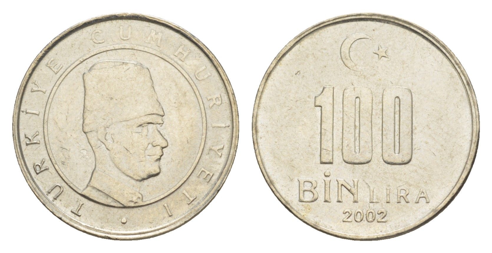 Турция 100000 лир 2002 Кемаль Ататюрк KM 1106 медь цинк никель UNC 4647-654