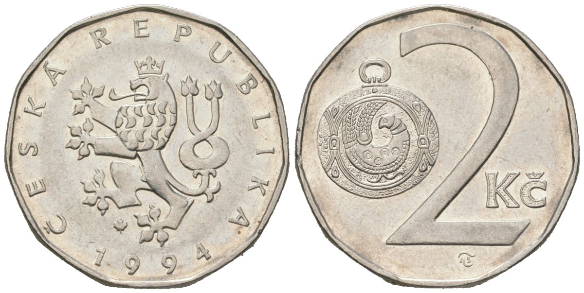 Чехия 2 кроны 1994 leaf KM 9 сталь плакированная никелем aUNC 4516-531