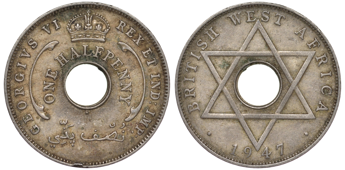 Британская Западная Африка 1/2 пенни 1947 H, Георг VI KM 18 медно-никель 25-1822