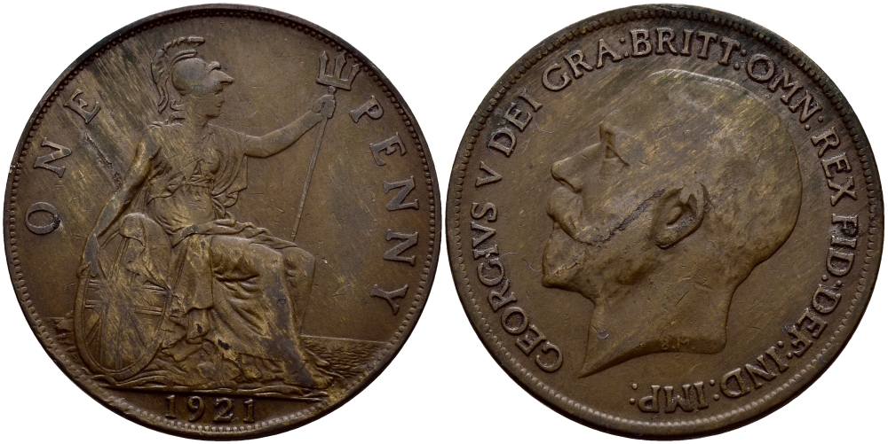 Великобритания 1 пенни 1921 Георг V (1910-1936) KM 810, Spink 4051 бронза 4389-742