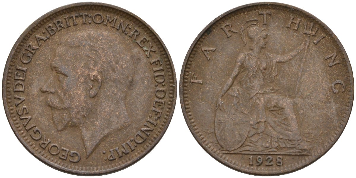 Великобритания 1 фартинг 1928 Георг V (1910-1936) KM 825, Spink 4061 бронза 4596-1018