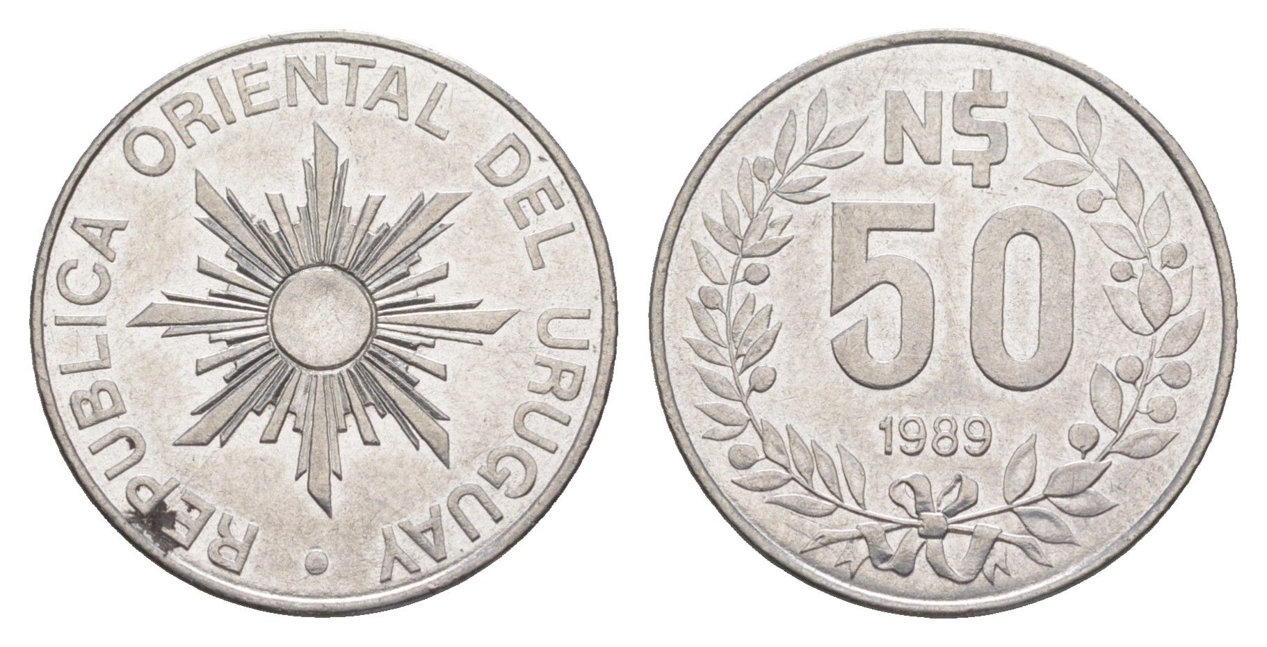 Уругвай 50 песо 1989 KM 94 нержавеющая сталь 4635-656