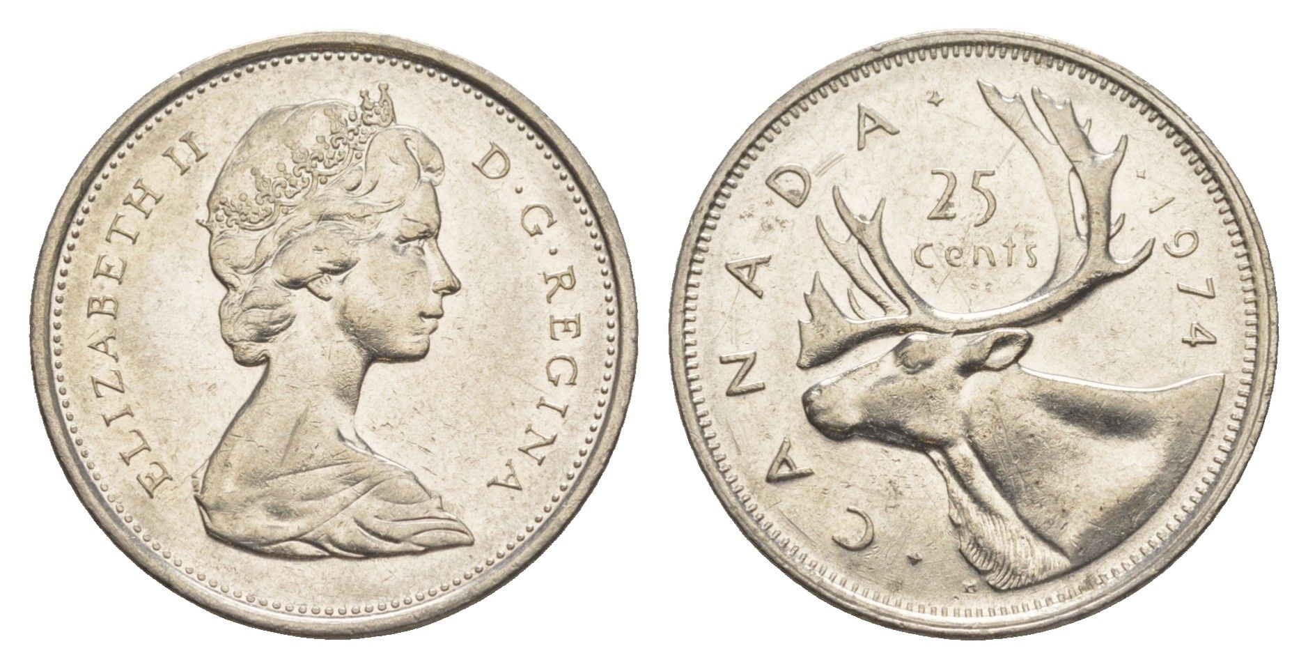 Канада 25 центов 1974 Елизавета II (1952-2022), олень KM 62b никель 4637-817