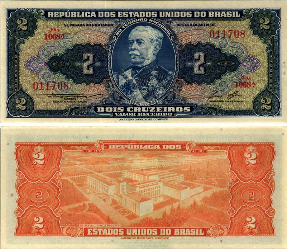 Бразилия 2 крузейро ND (1954-1958) серия 1068А, герцог Кашиас Pick 151b бумага UNC (ПРЕСС) 7547-34-1-2