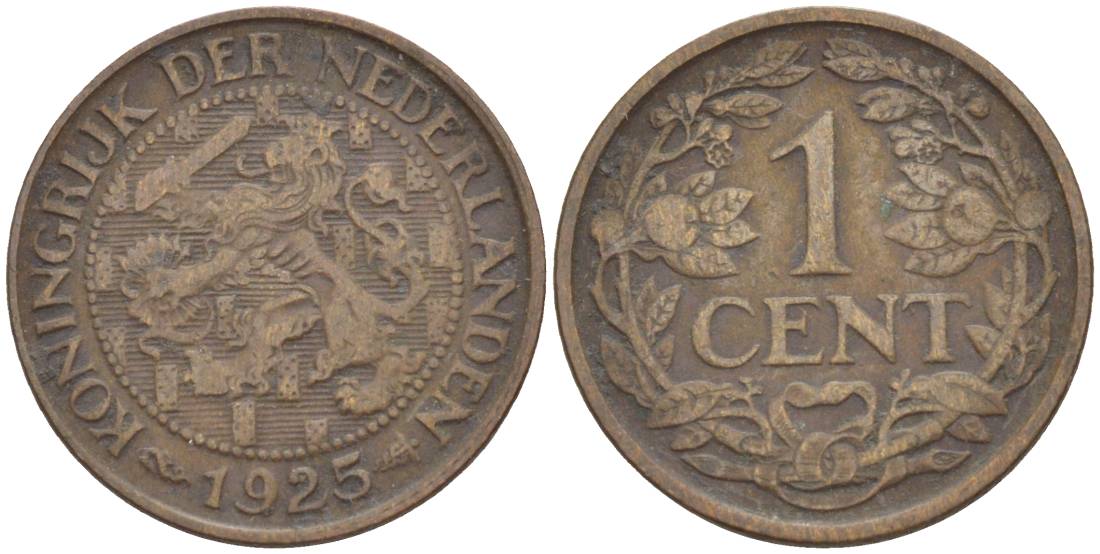 НИДЕРЛАНДЫ 1 ЦЕНТ 1925 ВИЛЬГЕЛЬМИНА I (1891-1948) KM 152 бронза 4532-729