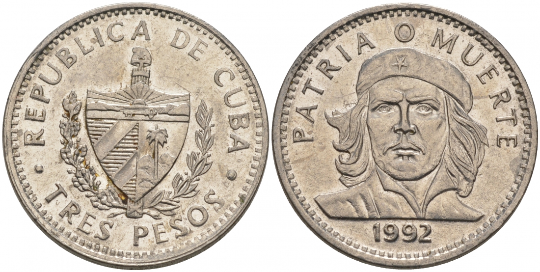 Куба 3 песо 1992 Эрнесто Че Гевара KM 346a сталь плакированная никелем M14-08