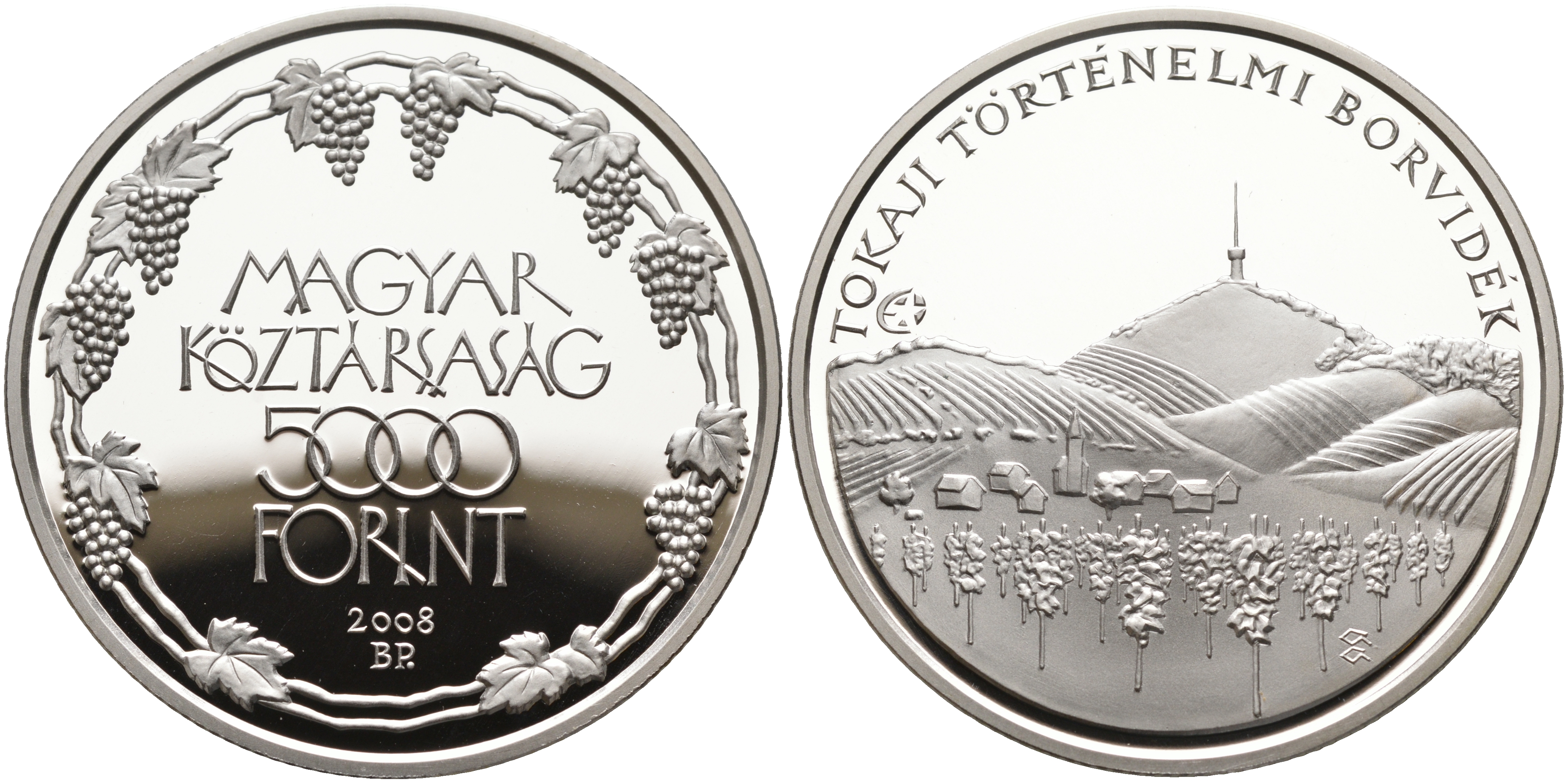 Венгрия 5000 форинтов 2008 Европейское наследие - долина Токай, телебашня KM 811 серебро  PROOF  01-164-12