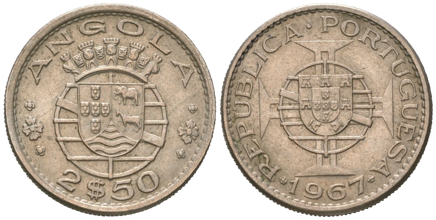 Ангола 2 1/2 эскудо 1967 KM 77 медно-никель aUNC 4618-1116