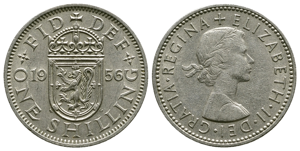 Великобритания 1 шиллинг 1956 Елизавета II (1952-2022), Шотландский герб KM 905, Spink 4148 медно-никель 4384-614