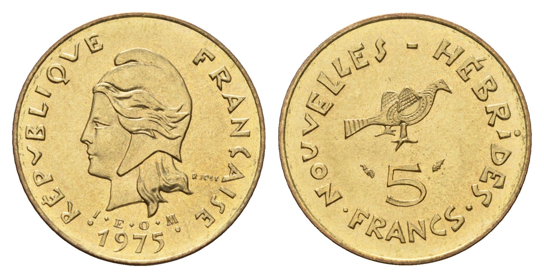 Новые Гебриды 5 франков 1975 KM 6.2 медь алюминий никель UNC 87-1134