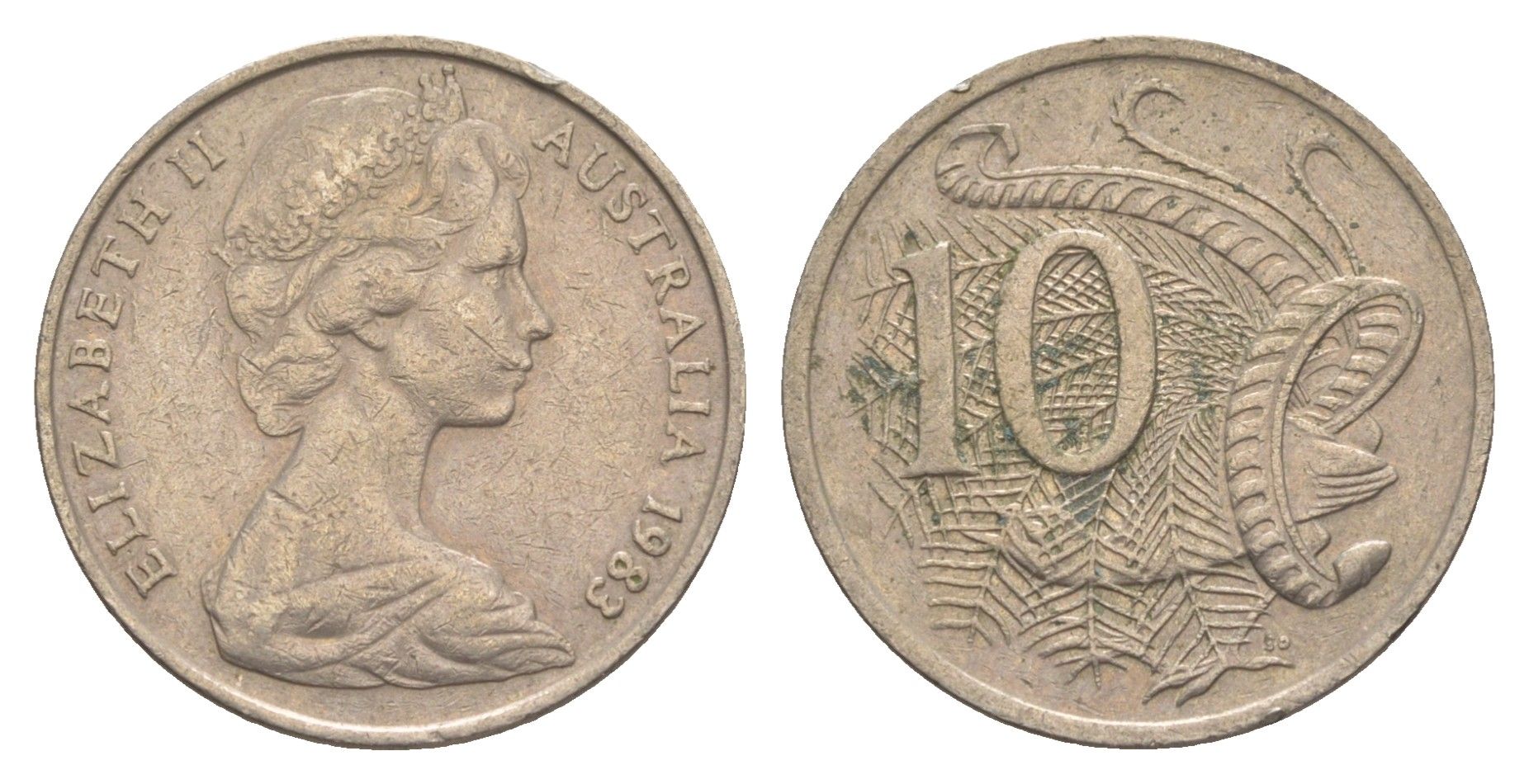 Австралия 10 центов 1983 Елизавета II (1952-2022), птица лирахвост KM 65 медно-никель 4364-2337