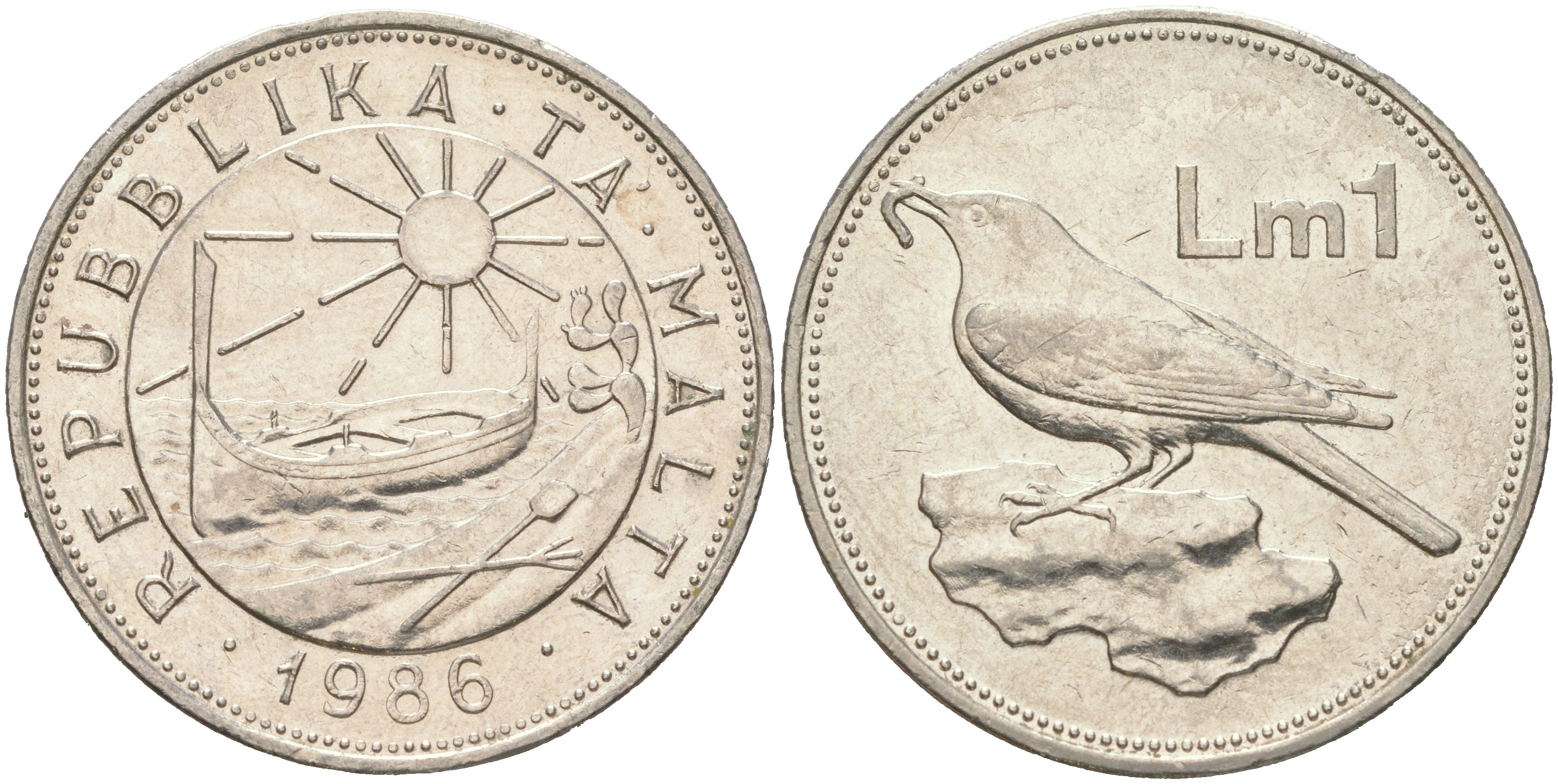 Мальта 1 лира 1986 KM 82 никель 4367-1114