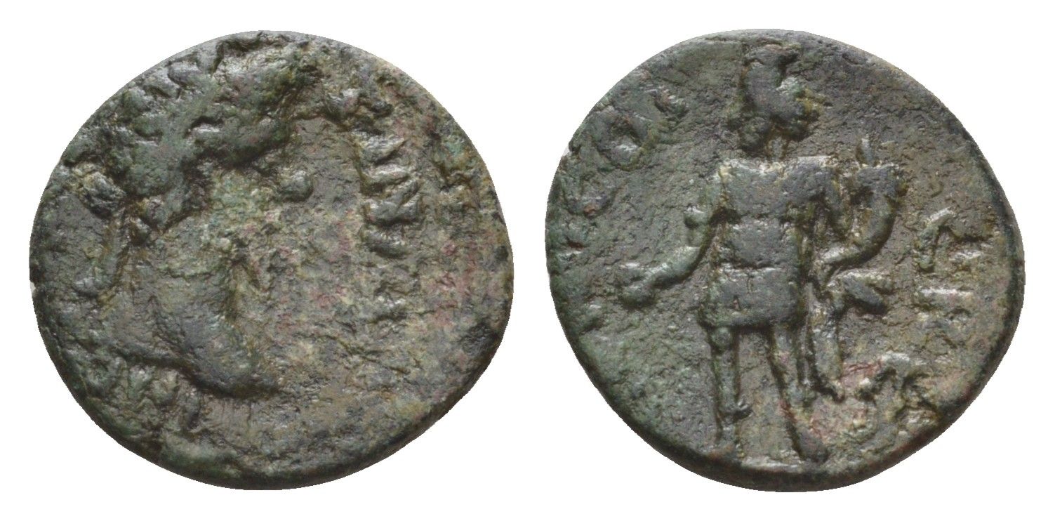 Римская Империя, Провинция Ликия-Памфилия, Писидия, Кремна АЕ 192-211 Септимий Север, бюст императора/Гений с патерой и рогом изобилия RPC V.3 online 74999 медь 1100-3-14