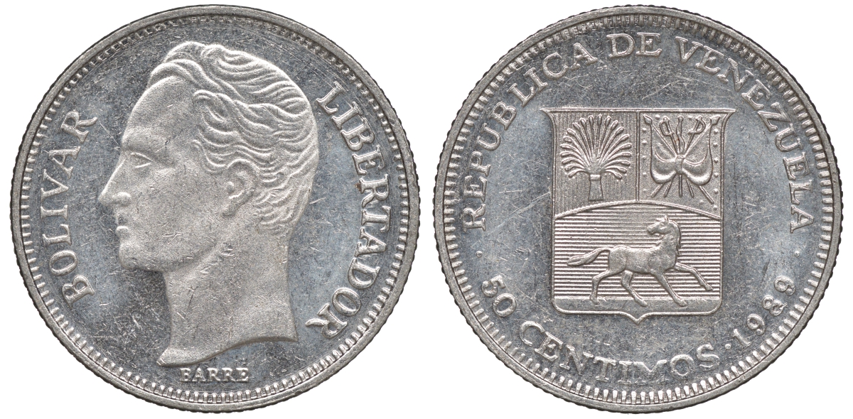 Венесуэла 50 сентимо 1989 Y 41a сталь плакированная никелем 4606-333