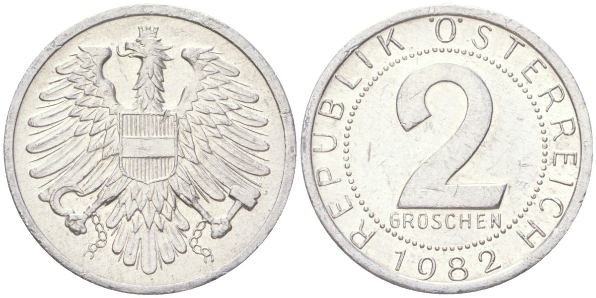 Австрия 2 гроша 1982 KM 2876 алюминий aUNC 4613-1154