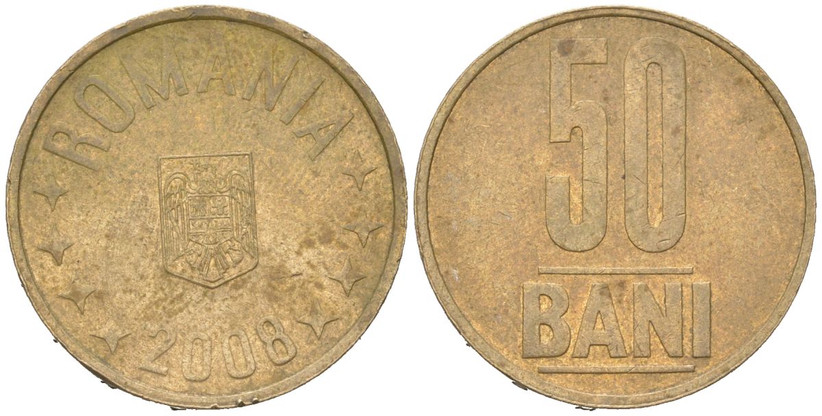 Румыния 50 бань (бани) 2008 KM 192 никель латунь 4616-1127