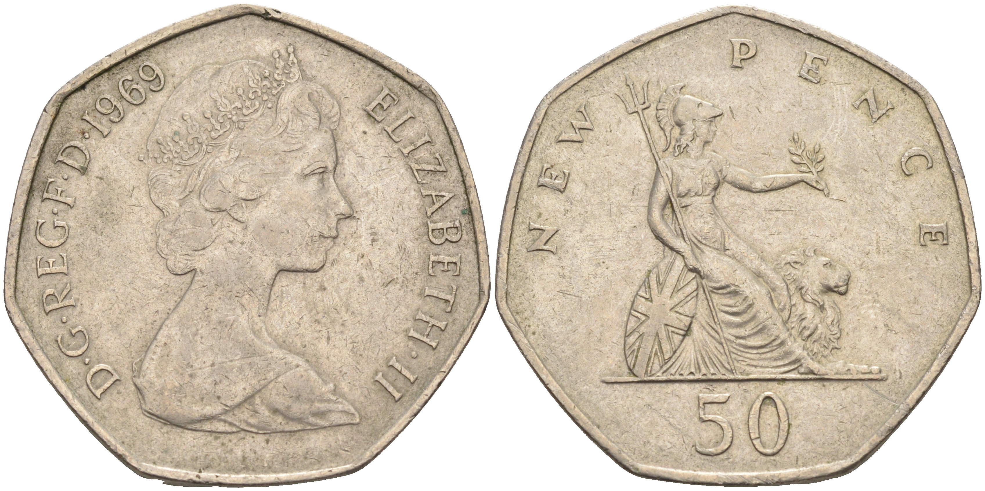 Великобритания 50 пенсов 1969 Елизавета II (1952-2022) KM 913, Spink 4223 (H1) медно-никель 4590-1222