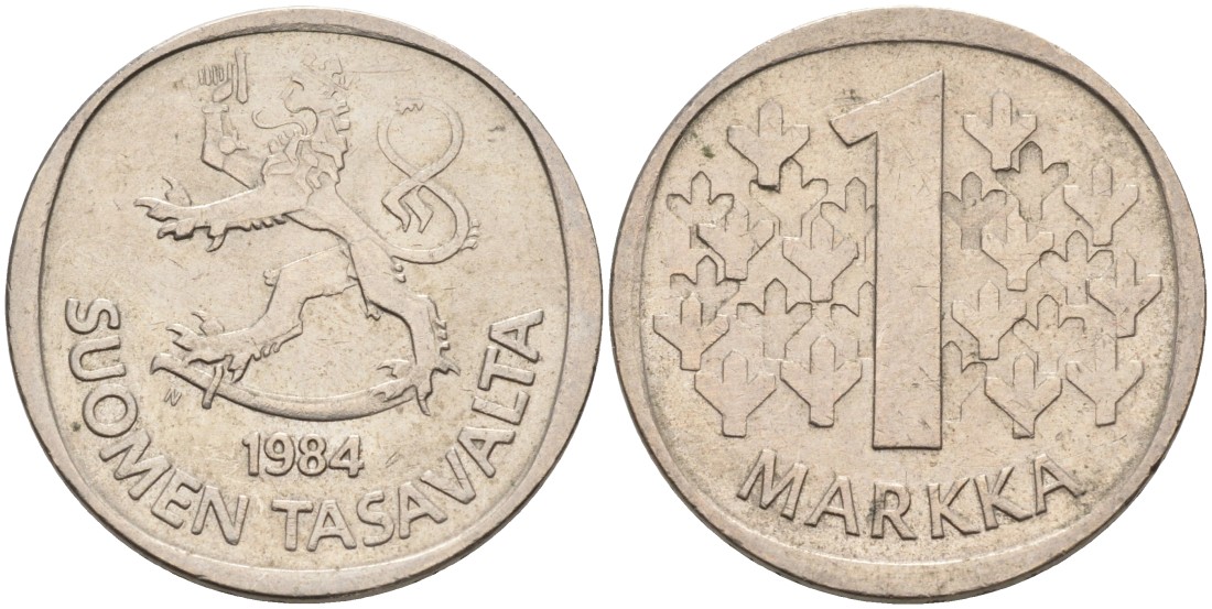 ФИНЛЯНДИЯ 1 МАРКА 1984 N KM 49a медно-никель 4563-533