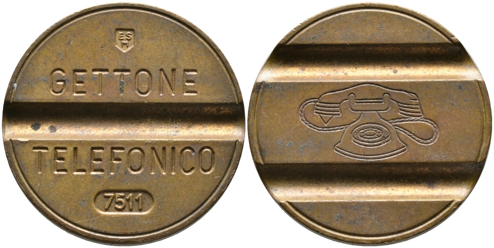 ИТАЛИЯ ТЕЛЕФОННЫЙ ЖЕТОН № 7511, ДИАМЕТР 24,5 ММ. латунь 65-1045