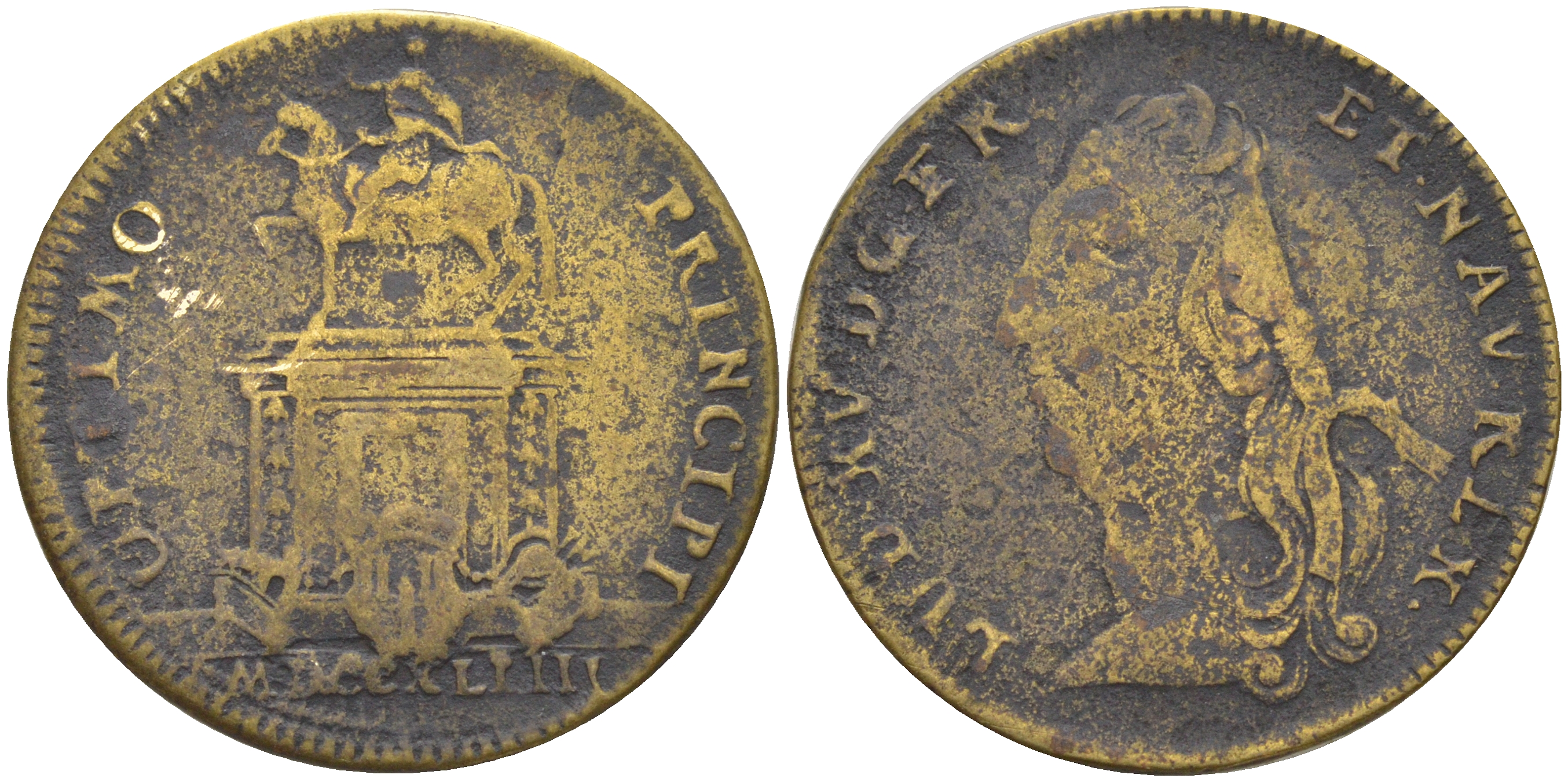 ФРАНЦИЯ МЕДАЛЬ 1744 ПАМЯТНИК ЛУИ XV латунь 106-321