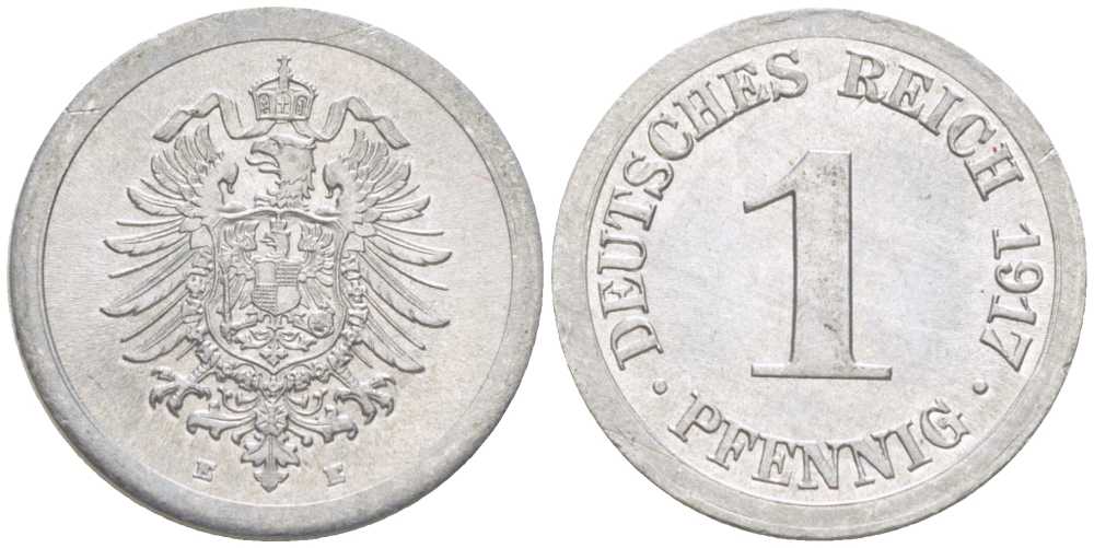 Германия 1 пфенниг 1917 E KM 24, J. 300, Weege 2 алюминий 206-1065