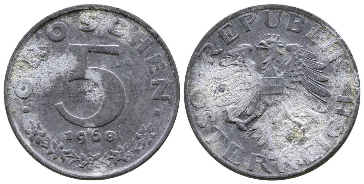 АВСТРИЯ 5 ГРОШЕЙ 1968 KM 2875 цинк 57-1142