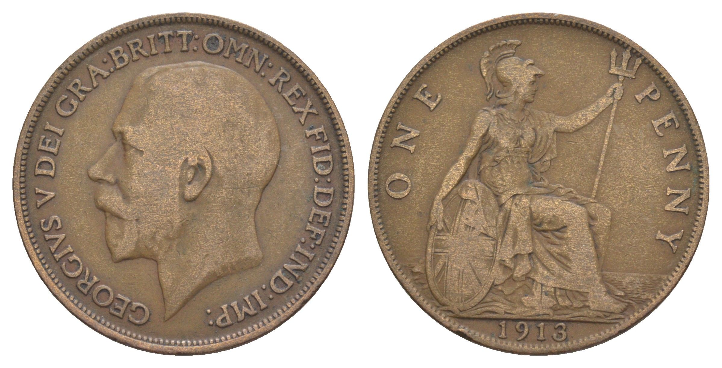 Великобритания 1 пенни 1913 Георг V (1910-1936) KM 810, Spink 4051 бронза 4381-1125