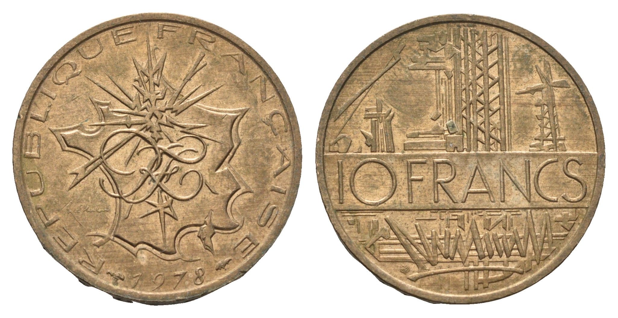 Франция 10 франков 1978 KM 940 медь алюминий никель 4673-1215