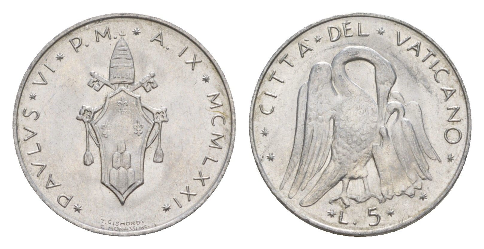 Ватикан 5 лир 1971 KM 118 алюминий UNC 4632-919