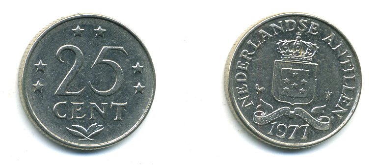 Нидерландские Антилы 25 центов 1977 Юлиана (1948-1980) KM 11 никель 46-1244