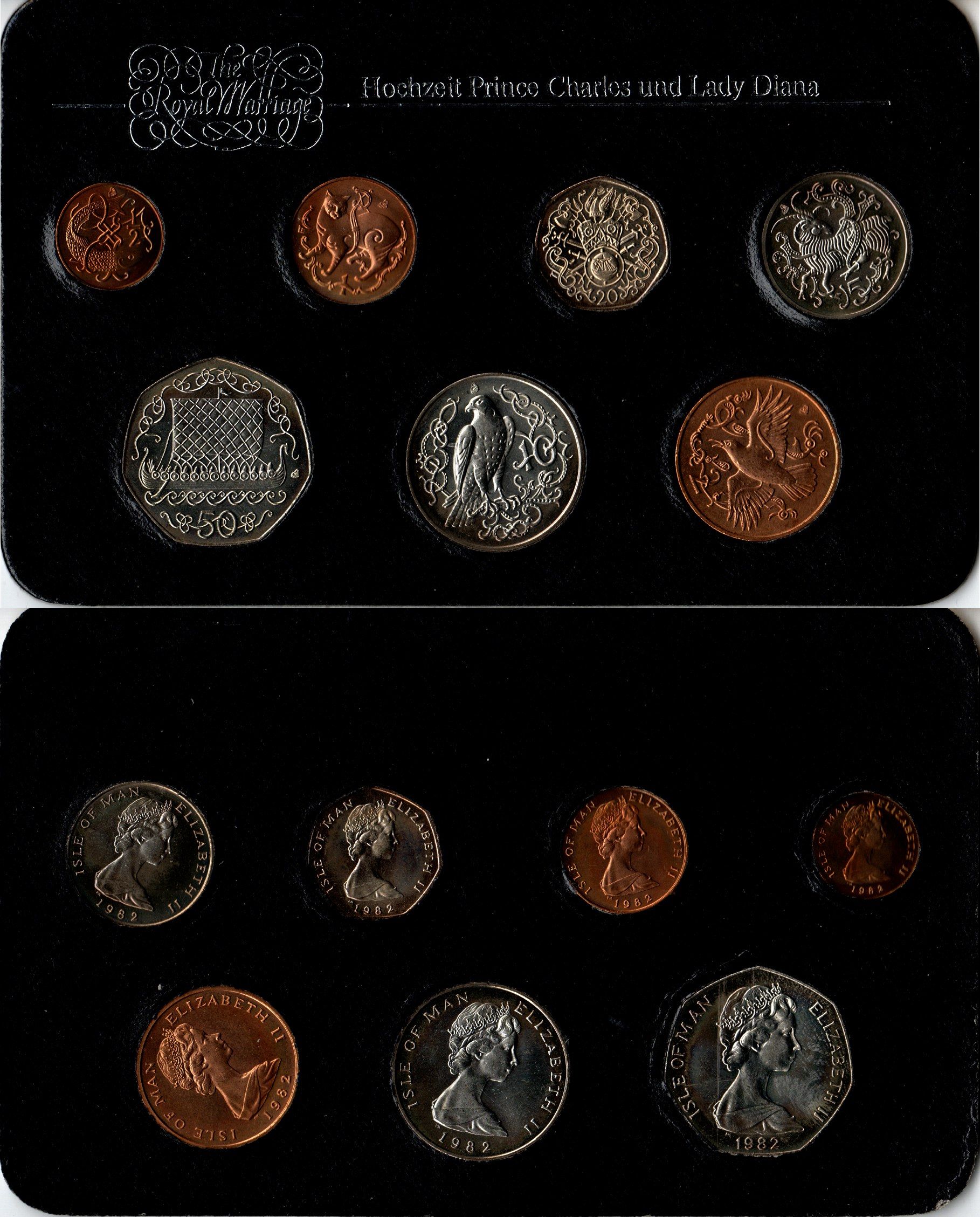 Остров Мэн набор из 7 монет (1/2, 1, 2, 5, 10, 20 и 50 пенсов) 1982 в оригинальной банковской упаковке KM 58, 59, 60, 61, 62, 70.2 и 90 UNC 1-6-2-40