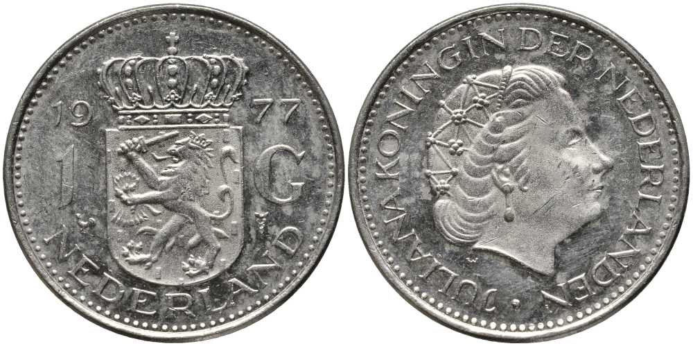 Нидерланды 1 гульден 1977 Юлиана (1948-1980) KM 184a никель 113-713