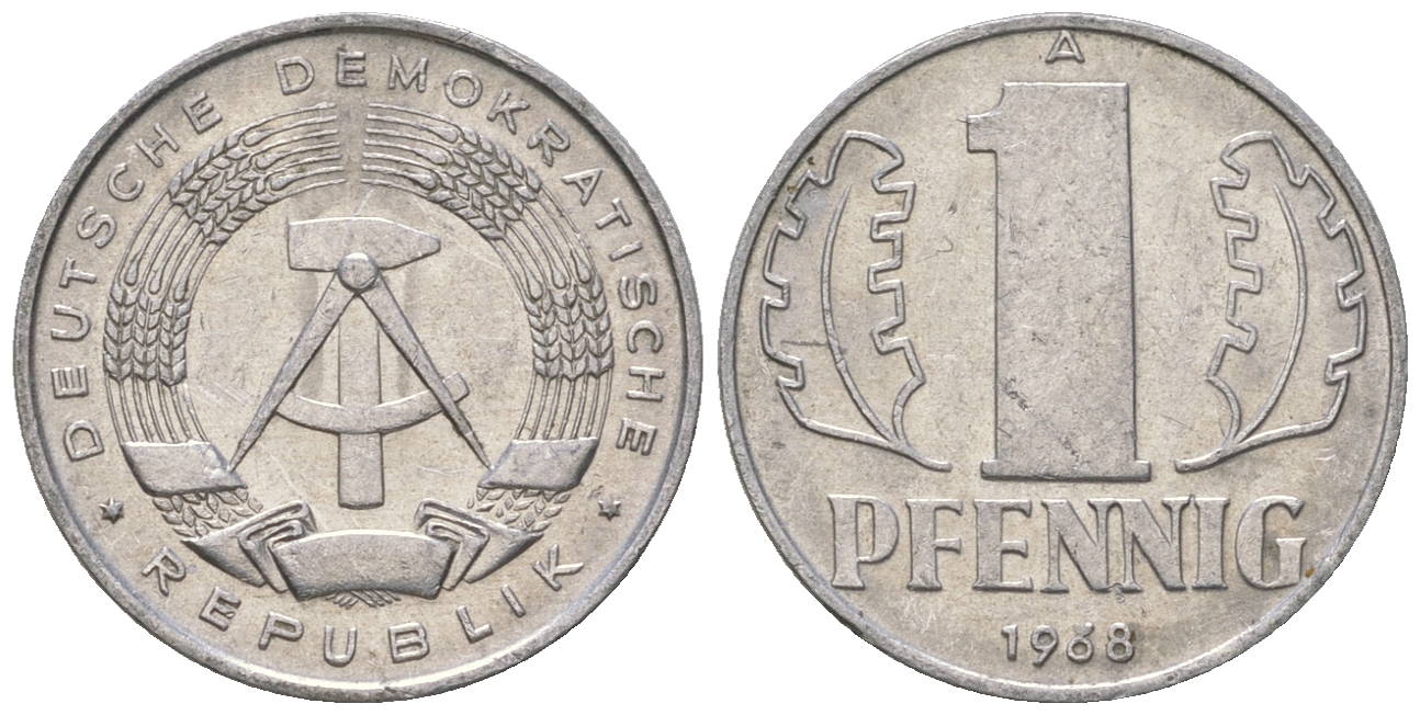 ГДР 1 пфенниг 1968 А КМ 8.1 алюминий 4651-1134